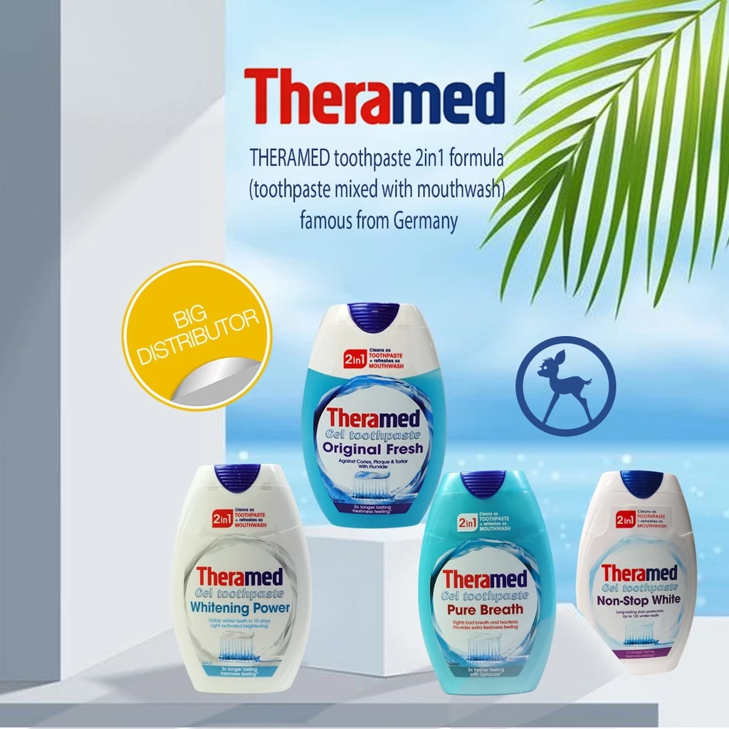 Theramed Pasta Gigi 2 in 1 Gel Tooth Paste & Mouthrinse 75 ml Germany Product Original Theramed Pasta Gigi 2 in 1 Gel Toothpaste & Mouthrinse 75ml Original Germany berbagai varian
