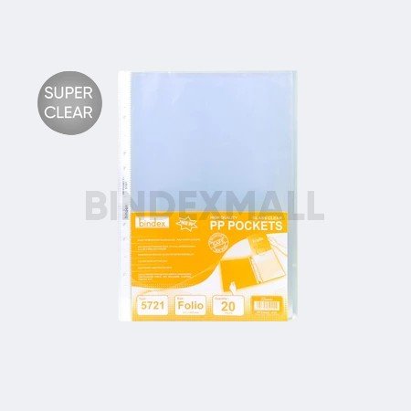 BINDEXMALL - 5721 Plastik Pelindung Dokumen Folio Bindex Sheet Protector Super Clear 0.05mm Isi 20 Lembar