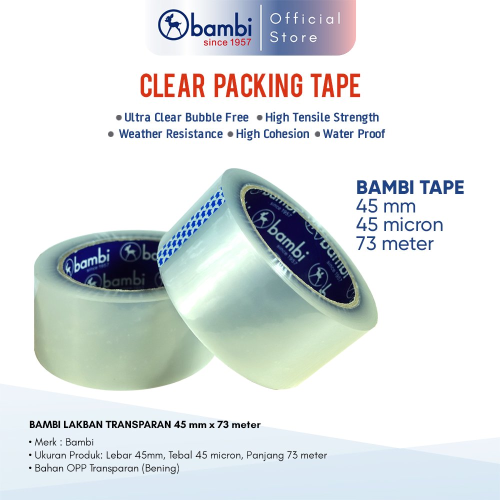 BAMBI LAKBAN TRANSPARAN 45mm x 73 meter A bambi lakban transparan
