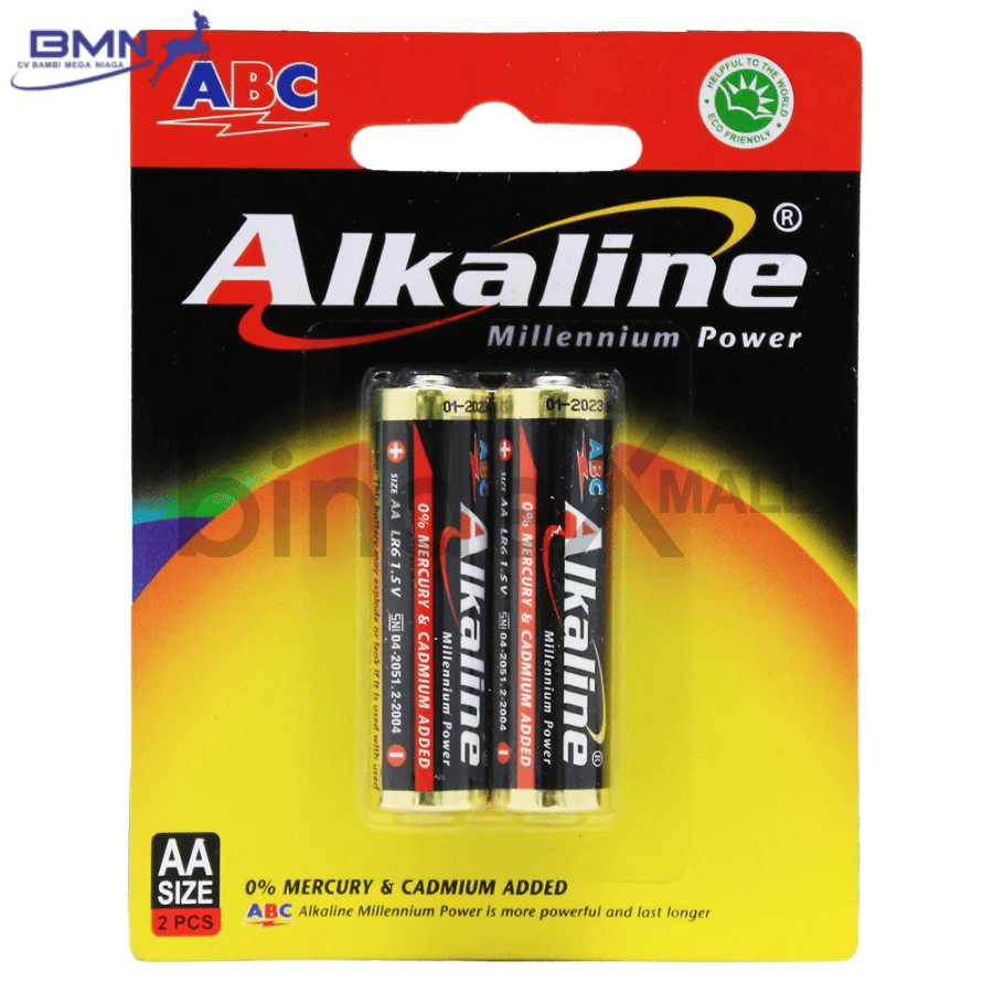 Alkaline AA 2 Baterai AA ABC Alkaline isi 2 pcs 1.5 volt anti bocor tahan lama untuk remote jam dan senter