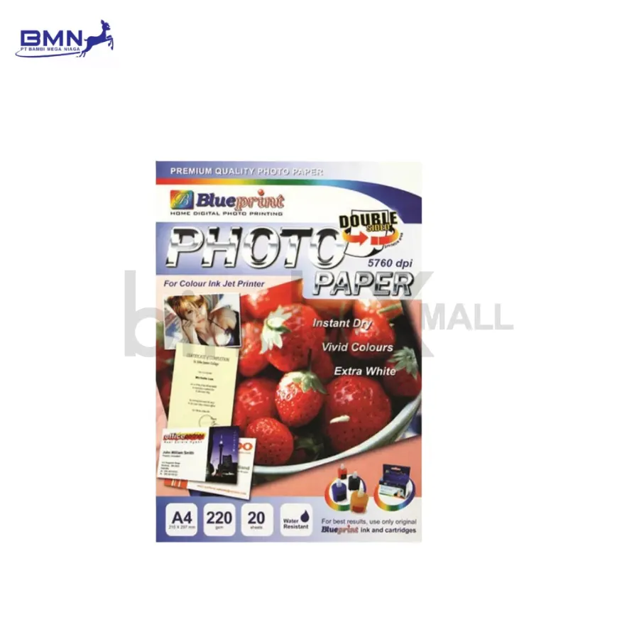 roypjrizcymaunei4swb Kertas foto Blueprint A4 220gsm double side glossy 20 lembar untuk printer inkjet cetak foto