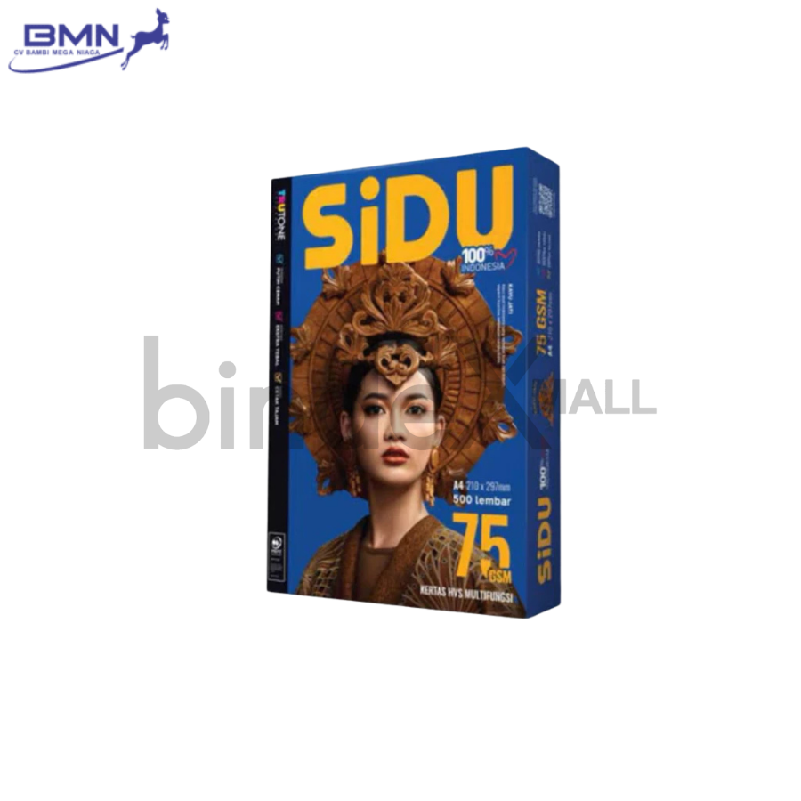 SIDU HVS F4 75 Gsm SIDU Kertas HVS F4 75 GSM 1 rim 500 lembar putih cerah anti macet kualitas stabil untuk print fotokopi dan administrasi kantor