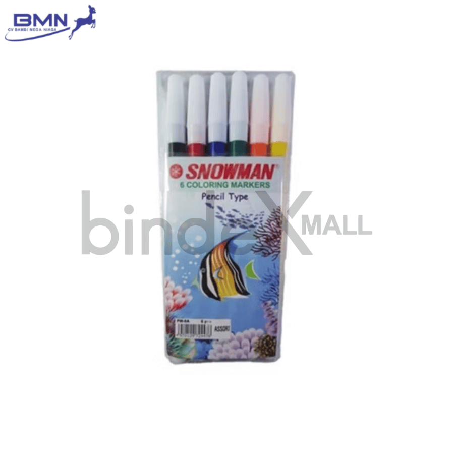 snowman spidol 6 warna Spidol Snowman PW-6A 6 Coloring Markers Pencil Type set warna hitam merah biru hijau orange kuning untuk mewarnai dan sekolah