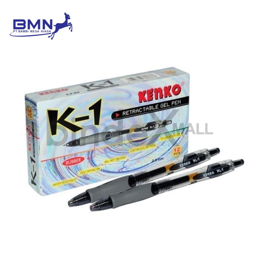 K-1 1 Kenko K-1 Retractable Gel Pen 0.5mm Pulpen Gel Klik 1 Box Isi 12 Pcs Original